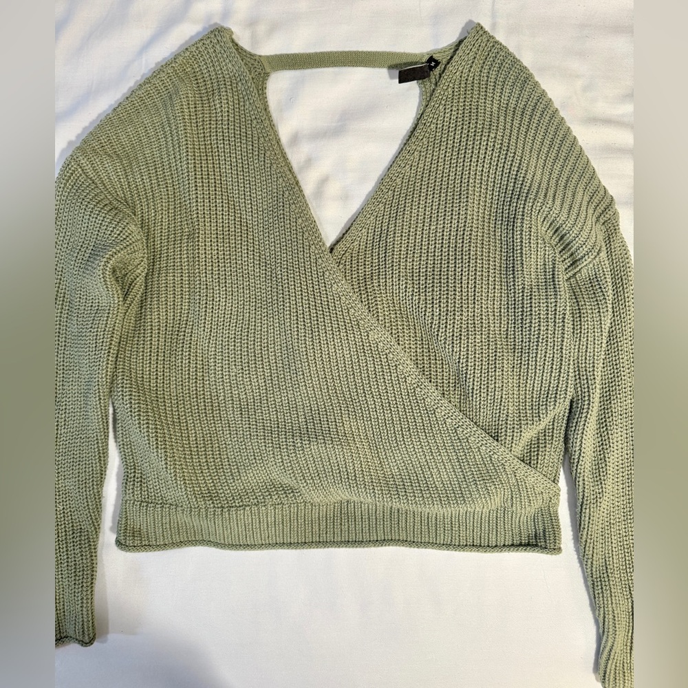 Moon & Madison Wrap V-Neck Sage Green Sweater